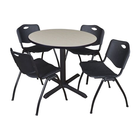 Cain Cain Round Table & Chair Set, Wood, Metal, Plastic Top, Maple TB42RNDPL47BK